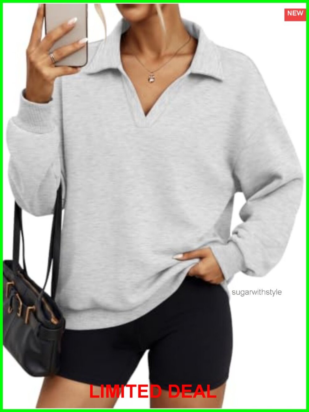 Fleece Oversized Sweatshirt Polo V Neck Pullover Cotton Blend